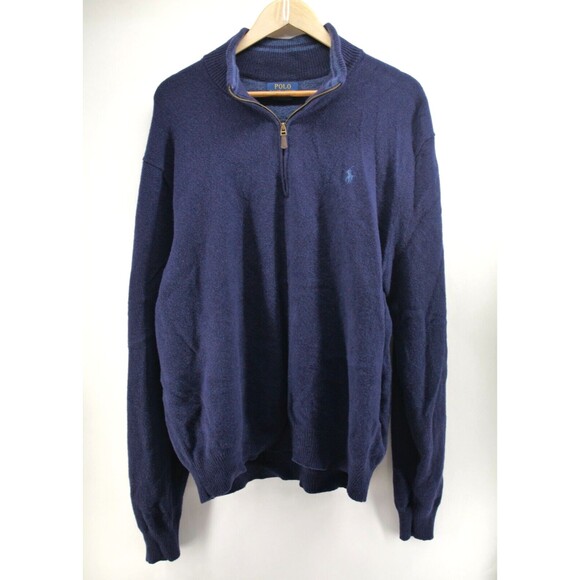 Polo Ralph Lauren Men's Wool Cashmere 1/4 Zip‎ Pullover Sweater Blue 2XL - Picture 1 of 8